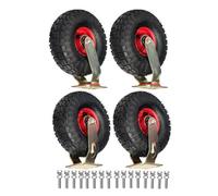 High Performance 25.4cm Pneumatic Wheels with Brake Shock Absorbing Quiet Set of 4 for Hand Trucks & Garden Tools (2 Swivel + 2 Fixed)