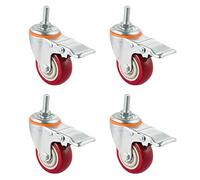 High-Performance 3-Inch Swivel Casters with Brake, Heavy-Duty PU Threaded Stem, Set of 4, M10/M12/M16, Noise-Free for Trolleys and Carts