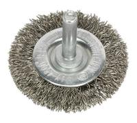 50mm Flat Wire Brush - Stainless Steel Filaments - 6mm Shaft - Up to 4500 rpm