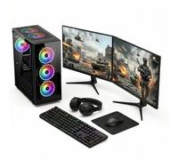 High-Performance i7 Gaming PC Tower with Dual 22" Monitors | RTX 3050, 16GB RAM, 256GB SSD + 1TB HDD | Complete RGB Desktop Bundle, WiFi, Windows 11