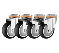 High-Performance Thermoplastic Rubber Wheels 3/4/5 Inch 4-Pack Noise-Free Movement No Floor Marks Swivel Cs with Brakes for M12 Screws Top Hole Design