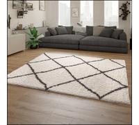 High Pile Large Rug Shaggy Fluffy Scandinavian Pattern Cream Grey