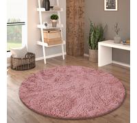 Paco Home High Pile Rug Round Living Room Shaggy Modern Long Pile Faux Fur Fluffy Monochrome, Size:Ø 200 cm round, Colour:Dark Pink