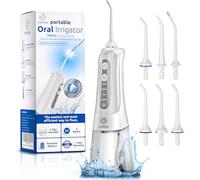 High-Power Cordless Water Flosser for Teeth Cleaning: IPX7 Waterproof Oral Irrigator with 4 Cleaning Modes, Including Sensitive Mode for Gentle Gums - Rechargeable 6 Replacement Tips Included