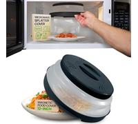 High Power Magnetic Microwave Splatter Cover with strongest magnetic grip, Collapsible 12-Inch BPA-Free Food Lid, Vented Plate Guard, Dishwasher Safe, Space-Saving Magnetic Storage - Black