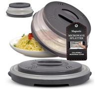 High Power Magnetic Microwave Splatter Cover with strongest magnetic grip, Collapsible 12-Inch BPA-Free Food Lid, Vented Plate Guard, Dishwasher Safe, Space-Saving Magnetic Storage - Gray