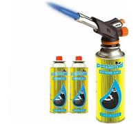 High-Powered Butane Blow Torch Flamethrower - Auto Ignition, Ideal for Welding, Soldering, Weed Burning, BBQ, Kitchen, Camping, and Creme Brulee Food Torch (Blow Torch + 2 Canister)