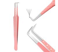 High Precision Eyelash Extension Tweezers With Nano Fiber Tip - 90 Degree Professional Volume Lash Tool for Extensions (Pink)