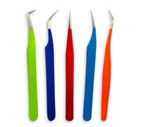 High Precision Lash Tweezers Set 5 Pack Stainless Steel Eyelash Extension Tweezers for Classic, Volume, Mega Volume Lashes, Facial Hair, Eyebrow, Hair Removal, Crafting Making(Pink)