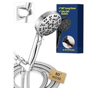 High Preesure Handheld Shower with On/Off Switch with 6.6ft Extra Long Hose, 8 Seater Handheld Shower, Low Adhesive Holder for Kids, Disabled and Elderly (Chrome)