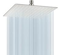 High Pressure 12" Rainfall Shower Head - Square Stainless Steel Waterfall Showerhead Crackproof with Silicone Nozzle Ultra Thin Design Swivel Connector Brushed Nickel Finish