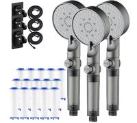High Pressure 5-Mode Filtered Shower Head - 2025 Multi-Functional Adjustable Spray Settings with Built-in Water Control Switch - s Grey 3PCS Showerhead