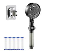 High Pressure 5-Mode Filtered Shower Head - Handheld Shower with Power Wash & Silicone Nozzle for Hard Water Spa Experience Easy Installation