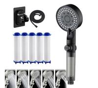 High Pressure 5-Mode Filtered Shower Head, Hard Water to Soft, Handheld Spa Style Shower Head, Built-in Water Control Switch (Black-B)