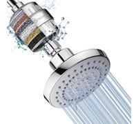High Pressure 5 Setting Rain Shower Head Combo, HarJue Filter Shower Head for Hard Water, Remove Chlorine Fluoride and Harmful Substances, Chrome (With Filter, Without Handheld)