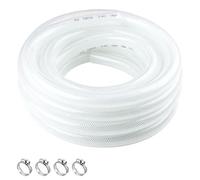 High Pressure Braided Clear Flexible PVC Tubing 3/4" ID x 1" OD - 25 Ft Heavy Duty Reinforced Vinyl Hose with 4 Stainless Clamps.