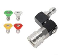 High Pressure Car Cleaning Nozzle Kit With 1/4 Inch Quick Adapter For Automotive Washing Featuring 360 Degree Rotation And Adjustable Spray Patterns In Gray Color Set Of Five Pieces(Stainless Steel)
