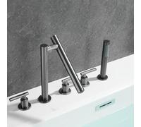 High Pressure Chrome Shower Head Set 5 Hole Deck Mounted Bath Mixer Tap Foldable Double Lever Faucet Modern Brushed Finish Luxury Bathroom Upgrade