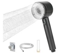 High Pressure Filtered Handheld for Hard Water, 5 Spray Modes with 1.5M Hose Bracket and Cartridge - Shower and Hose Set with SPA Atomizer, Black