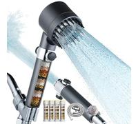 High Pressure Filtered Handheld Shower Head with 4 Spray Modes, Hard Water Filter for Softer Skin and Hair, On/Off Pause Switch, with Steel Hose