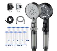 High Pressure Handheld Shower Head UK - 5 Spray Modes Filtered Power Wash Jet Water Saving Design for Hard Water & Low Pressure Easy Install (2 Pack)