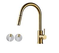 High-Pressure Kitchen Faucet - Chrome & Gold Pull-Out Sprayer, Hot & Cold Water Mixer, Stylish Faucet for Modern Sink, Durable and Easy to Install, B Gold Finish