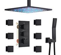 High Pressure LED Rain Shower System 10" Black Shower Faucet Combo Set with Handheld Shower and 6 Body Sprays for Luxurious Bathroom Experience