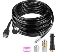 High Pressure Pipe Cleaning Hose 10m 180 Bar Rotary and Jet Nozzles Set | Polyethylene inner tube reinforced with polyester fabric PU coating for easy handling includes adapter for Kärcher K2-K7