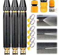 High Pressure Power Washer Nozzle with Metal Connector Set - High-Pressure Car Wash Water Gun with Booster Nozzle, Pressure Washer Garden Hose Spray Nozzle, Metal Wash Hose Sprayer Outdoor (3 Sets)