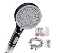 High-Pressure Shower 120mm Head with 2M Hose & Holder, Handheld Shower with 5 Spray Modes, Water-Saving, 4-Layer Filtration, Powerful for Hard Water, with Pause Switch (Black)