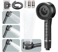 High Pressure Shower Head, 4 Spray Modes Shower Heads with 1.5M Shower Hose, Hard Water Filter Showerhead with ON/Off Switch, Handheld Massage Powerful Shower Head for Chlorine Remove, Gray