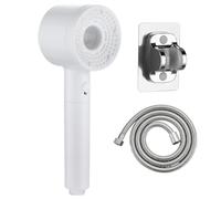 High Pressure Shower Head, 5 Spray Hard Water Filter Showerhead, Handheld Powerful Pressurised Shower Head with 1.5M Hose and Holder, Pause Switch, Water Saving (Cream White)