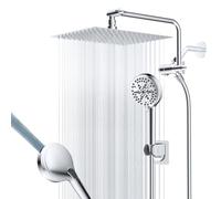 High Pressure Shower Head Combination, 12" All Metal Rain Shower Head with 12" Adjustable Extension Arm, 7 Spray Handheld Shower, 71" Long Hose and 3 Way Diverter Valve, Chrome
