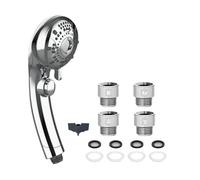 High Pressure Shower Head Handheld Showerhead 6 Settings ON/Off Push Button Adjustable Angle Water Saving Body Sprays 4 Adapters for Optimal Performance (Silver, One Size)