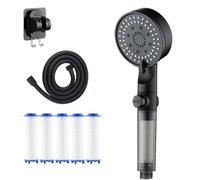High Pressure Shower Head UK - 5 Spray Modes Handheld Filtered Showerhead with Power Wash Jet Water-Saving Easy Install for Hard Water & Low Pressure (Black)