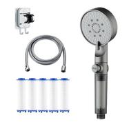 High Pressure Shower Head UK - Handheld with 5 Spray Modes Power Wash Jet Water Saving Design for Low Pressure & Hard Water Easy Installation (Grey)