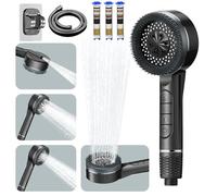High Pressure Shower Head with 4 Spray Modes,Hard Water Filter Shower Heads with 1.5M Hose,Stand,Filter*3,Handheld Massage Shower Head with Pause Switch,Shower Filter for Chlorine Remove,Grey
