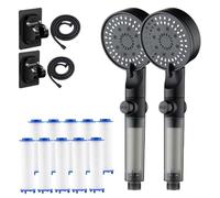 High Pressure Shower Head with 5 Adjustable Spray Modes Multifunctional Filtered Showerhead with Built in Water Control Switch (Black) Hydroboosts