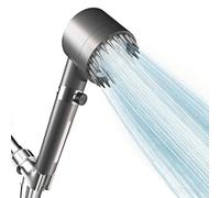 High Pressure Shower Head with Filter & 4 Modes - 1.5M Hose + Stand, Grey | Filtration, Pause Switch, Water Saving, Universal Fit for UK Bathrooms