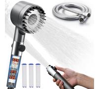 High Pressure Shower Head with Filter & Hose, 4 Spray Modes for Hard Water, DIY Installation