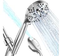 High Pressure Shower Head with Handheld, 6 Spray Modes & Pause Button, 4.1” Rainfall Detachable Showerhead with Anti-Burst Nylon Hose & Holder, Premium ABS, Anti-Clog Nozzles, for Low Water Pressure