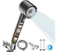 High Pressure Shower Head with Handheld, with Pause Switch 4 Spray Modes Water Saving Filter Showerhead, Showerhead Set with Hose, Bracket and Cotton Filter, Make Bathing Healthier (Grey)