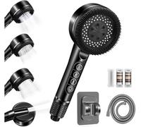High Pressure Shower Heads, Hard Water Filter Shower Head with 1.5m Shower Hose and Shower Stand, 4 Mode Power Shower Head with Pause Switch, Shower Pro Head Showerhead with Water Filter, Black