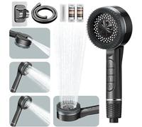 High Pressure Shower Heads, Hard Water Filter Shower Head with 1.5m Shower Hose and Shower Stand, 4 Mode Power Shower Head with Pause Switch, Shower Pro Head Showerhead with Water Filter, Grey