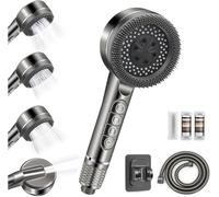 High Pressure Shower Heads, Hard Water Filter Shower Head with 1.5m Shower Hose and Shower Stand, 4 Mode Power Shower Head with Pause Switch, Shower Pro Head Showerhead with Water Filter, Grey