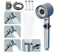 High Pressure Shower Heads, Hard Water Filter Shower Head with 1.5M Shower Hose and Shower Stand, 4 Mode Handheld Pressurized Shower Head with Pause Switch, Lesngsa Massage Large Showerhead, Blue