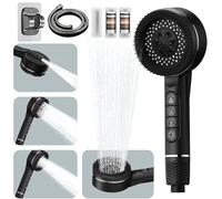 High Pressure Shower Heads, Hard Water Filter Shower Head with 1.5m Shower Hose and Shower Stand, 4 Mode Power Shower Head with Pause Switch, Shower Pro Head Showerhead with Water Filter, Black