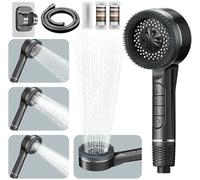 High Pressure Shower Heads,with 15 Stage Filter,1.5M Shower Hose and Shower Stand,4 Spray Jet Modes High Pressure Bathroom Shower Head, with Pause Switch, Massage Water Saving Large Shower(Grey)