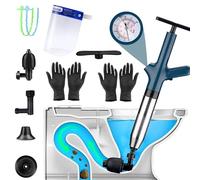 High Pressure Toilet Plunger Kit: Heavy Duty Toilet Unblocker Powerful Stainless Steel Toilets Plungers for Unblocking with 4 Replaceable Heads Visual Barometer for Bathtub Drain Kitchen Clogged