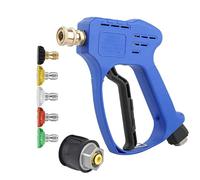 High Pressure Washer Gun Handle with 5 Water Nozzle Tip, Water Wash Cleaner for Car Cleaning Kit(1/4" Karcher Kärcher Quick Connector & M22 14MM Fitting Hose Connector) Power Wand 4350 PSI (Blue)